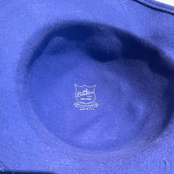 Vintage 50s USA Bollman Doeskin Cobalt Royal Blue Felt Brim Ribbon Bow Tilt Hat - Picture 5 of 5